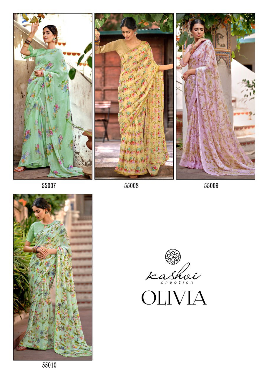 Kashvi Olivia Silk Chiffon Printed With Fancy Ethnic Wear Saree Collection
